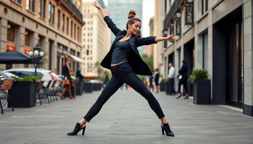 A fashion lover perfecting her pose with daily stretching.