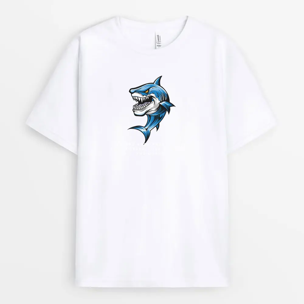 Ambition-themed white t-shirt featuring shark artwork and 'Career Predator' text – custom printed