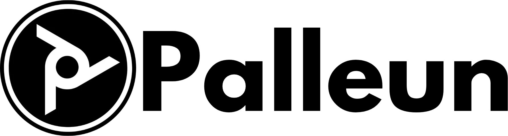Full horizontal logo of Palleun showing a white abstract circular symbol next to the brand name in bold text on a black background